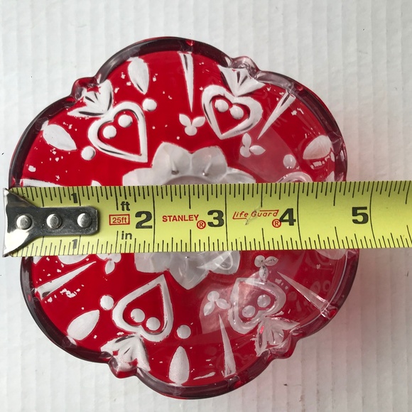 3 Fine Crystal Red And Clear Accent Bowls 4,75” x 2” - Picture 11 of 12